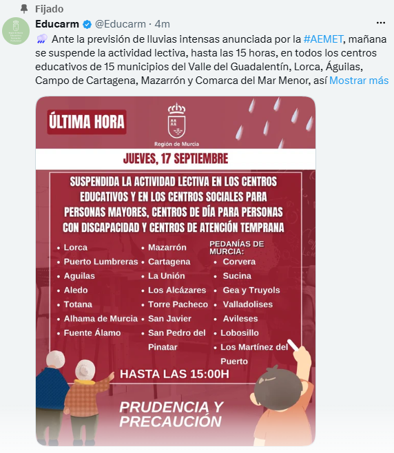 SUSPENSIÓN DE CLASES POR LLUVIA JUEVES 17 DE SEPTIEMBRE